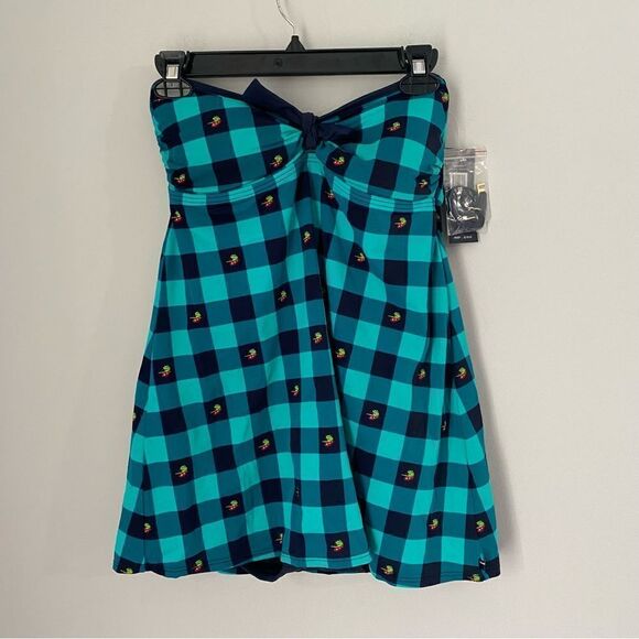 Tommy Hilfiger Women's Fly Dobby Gingham Tie Front Bandeau Swim Dress Size 4 - Picture 2 of 4
